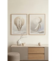 Göksel Tüy ve Ay Temalı Modern Minimalist 2’li Ahşap Çerçeveli Tablo Seti