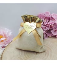 Hayaller Dükkanı 30 Adet Natural Renk Üstü Altın Renk Lavanta Kesesi Nikah Şekeri