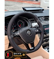 Vw Transporter T6.1 Dikme Direksiyon Kılıfı Premium Komple Delikli Deri Siyah Dikiş 2019-2024