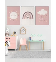 Çocuk Odası - Kreş Kanvas Tablo Seti 3 Adet x 40x55cm Güneş Bulut Gökkuşağı (Karışık)
