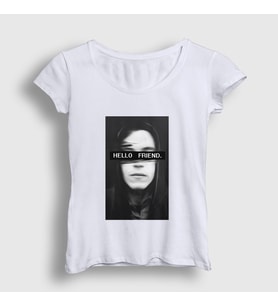 Presmono Kadın Beyaz Hello Friend Hacker Mr Robot T-Shirt 403481tt
