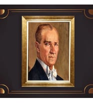 Altın Varaklı Çerçeveli Paspartulu Atatürk Tablo z4687 (Gold)