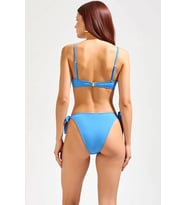 Kadın Bikini Takımı Dokulu Örme Kumaş Straplez Üst Balensiz Atma Kap Brazilian Alt Normal Bel