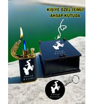 Kişiye Özel İsimli Timsah Başlıklı Çift Ateşli Çakmak ve Anahtarlık Özel Ahşap Kutusunda