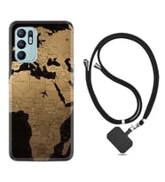Oppo Reno 6 Kılıf Silikon Boyun Askılı İpli Desenli Silikon Map Planet 1656