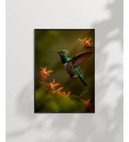 Çiçekler Arasında Sinek Kuşu Poster (Çok Renkli)