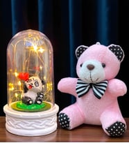 Led Işıklı Fanus ve Peluş Ayıcık Anahtarlık Premium Hediye Seti (Model 8)