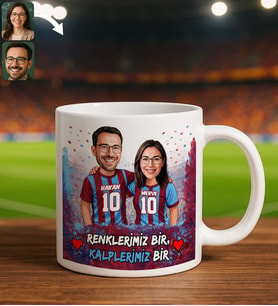 BK Gift Kişiye Özel İsimli Bordo-Mavi Sevgili Tasarımlı Beyaz Kupa Bardak – İsim ve Forma Numaralı Taraftar Kupa, Doğum Günü Hediyesi