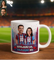 BK Gift Kişiye Özel İsimli Bordo-Mavi Sevgili Tasarımlı Beyaz Kupa Bardak – İsim ve Forma Numaralı Taraftar Kupa, Doğum Günü Hediyesi