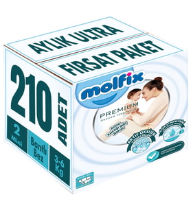 Molfix Premium Bebek Bezi Beden:2 (3-6KG) Mini 210 Adet Aylık Ultra Fırsat Pk