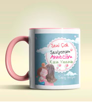 Kişiye Özel Seviyorum Anneciğim 2 Tasarımlı Pembe Kupa Bardak (Pembe)