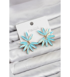 Buz Mavisi Renk Kristal Taşlı Lotus Model Kadın Küpe