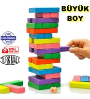 Ahşap Jenga 54 Parça Denge ve Beceri Oyunu Renkli Jenga Ahşap Renkli Denge Blokları Türk Malı Yerli