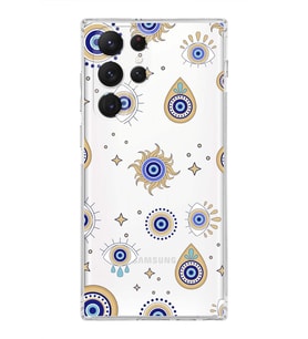 PrintiFy Samsung Galaxy S21 Ultra ile Uyumlu Nazar Boncuğu 5  Kamera Korumalı Şeffaf Silikon Kılıf