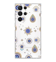 PrintiFy Samsung Galaxy S21 Ultra ile Uyumlu Nazar Boncuğu 5  Kamera Korumalı Şeffaf Silikon Kılıf