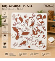 Sevimli Kuşlar Eğitici Ahşap Puzzle – 20x20 cm Beyaz MDF Çocuk Gelişim Oyuncakları