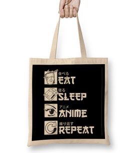 Eat Sleep Anime Repeat Funny Japanese Manga Tee 01 Bez Çanta Uzun Saplı