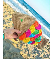 Örgü Balık Şeklinde Omuz ve El Çantası , El Yapımı Hasır Çanta, Kemzey Handmade Çanta
