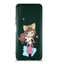 Huawei Y7A Soft Premier Kapak Vespagirl Tasarımlı Silikon Kılıf - Yeşil (Şeffaf)