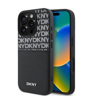 Apple iPhone 16 Pro Uyumlu Kılıf DKNY Orjinal Lisanslı Kartlıklı 3D Yazılı Repeat Texture Pattern Kapak (Siyah)