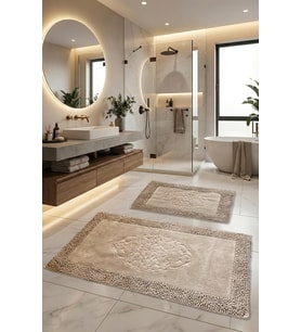 2'li%100 Pamuk Ultra Lüks Banyo Paspası Seti 60x100 cm ve 50x60 cm (Kahverengi)