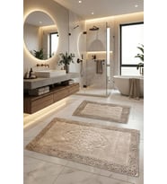 2'li%100 Pamuk Ultra Lüks Banyo Paspası Seti 60x100 cm ve 50x60 cm (Kahverengi)