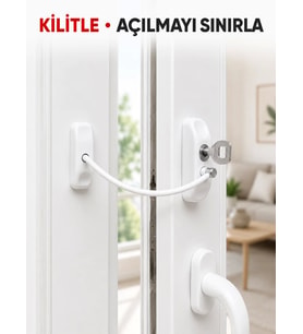 Pencere Açılma Emniyet Kilidi Beyaz Kablolu Anahtarlı Çocuk Güvenlik Aparatı