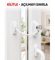 Pencere Açılma Emniyet Kilidi Beyaz Kablolu Anahtarlı Çocuk Güvenlik Aparatı