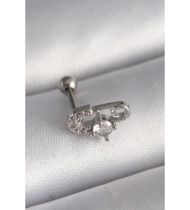 316L Çelik Gümüş Renk Zirkon Taşlı Toplu İğne Tragus Piercing TJ-PR1275
