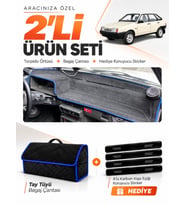 LADA SAMARA KARBİRATÖRLÜ (1984-1999) Uyumlu Torpido Örtüsü + Tay Tüyü Bagaj Çantası Seti - Siyah Mavi