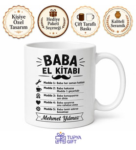 Baba El Kitabı Yazılı Komik Kupa Bardak Babalar Günü Hediyesi Esprili Baskılı