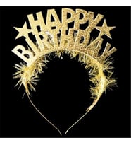 Tüylü Simli Happy Birthday Taç (Gold)