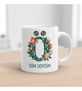 Kişiye Özel Baş Harf ve İsim Yazılı Çiçek Motiflili Ö Harfli Seramik Kupa Bardak