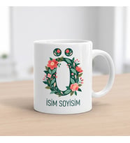 Kişiye Özel Baş Harf ve İsim Yazılı Çiçek Motiflili Ö Harfli Seramik Kupa Bardak