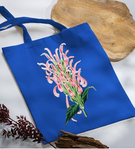 BK Gift Çiçek Tasarımlı Mavi Kumaş Bez Çanta, Baskılı Omuz Çantası, Alışveriş Çantası, Arkadaşa Hediye-8