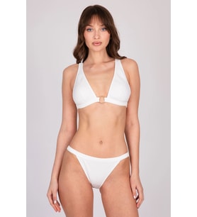 Kadın Gold Halka Detaylı Beyaz Üçgen Bikini Takımı