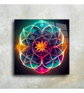 Leylaser Sri Yantra Yoga Meditasyon Yaşam Çiçeği Cam Tablo Duvar Dekoru