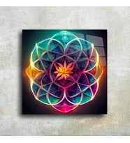 Leylaser Sri Yantra Yoga Meditasyon Yaşam Çiçeği Cam Tablo Duvar Dekoru