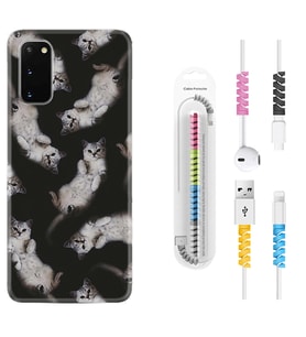 Samsung A02S A03S A10 A12 A13 A21S A22 Kılıf Kablo Koruma Spiral Silikon Sevimli Kedicikler 1785