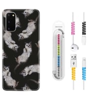 Samsung A02S A03S A10 A12 A13 A21S A22 Kılıf Kablo Koruma Spiral Silikon Sevimli Kedicikler 1785
