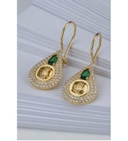 925 Ayar Gold Zirkon Taşlı Tuğralı Gümüş Küpe