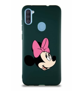 Samsung Galaxy M11 Soft Premier Kapak Minnie Mouse-A Tasarımlı Silikon Kılıf - Yeşil (Şeffaf)