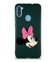 Samsung Galaxy M11 Soft Premier Kapak Minnie Mouse-A Tasarımlı Silikon Kılıf - Yeşil (Şeffaf)