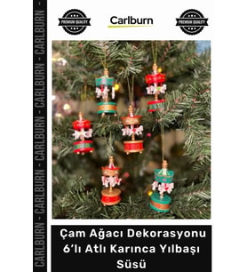 Özel Üretim Ahşap Boyalı Nostaljik Çam Ağacı Dekorasyonu Hediyelik 6’lı Atlı Karınca Yılbaşı Süsü