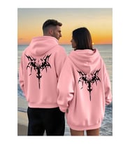 Sevgili Çift Kombin Trend Baskılı Kapüşonlu Sweatshirt 2li Set Takım 3 İplik (Pembe)