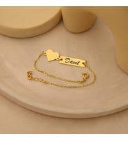 Kişiye Özel Kalp Detaylı Plaka İsim Bileklik 925K Gümüş (Gold)