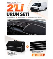 FORD TRANSİT (2007-2012) Uyumlu Torpido Örtüsü + Tay Tüyü Bagaj Çantası + Sticker Seti - Siyah Gri