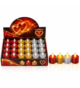 24 ADET PİLLİ YUVARLAK - SİMLİ RENKLİ LED MUM ÇAP : 3.6 YÜKSEKLİK : 4.3CM İ10-025 (5680)