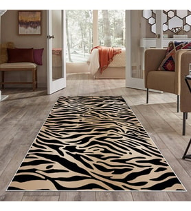 Siyah Leopar desenli Yıkanabilir Kaymaz Taban Leke Tutmaz Modern Salon Halısı ve Yolluk (KAHVE)