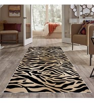 Siyah Leopar desenli Yıkanabilir Kaymaz Taban Leke Tutmaz Modern Salon Halısı ve Yolluk (KAHVE)